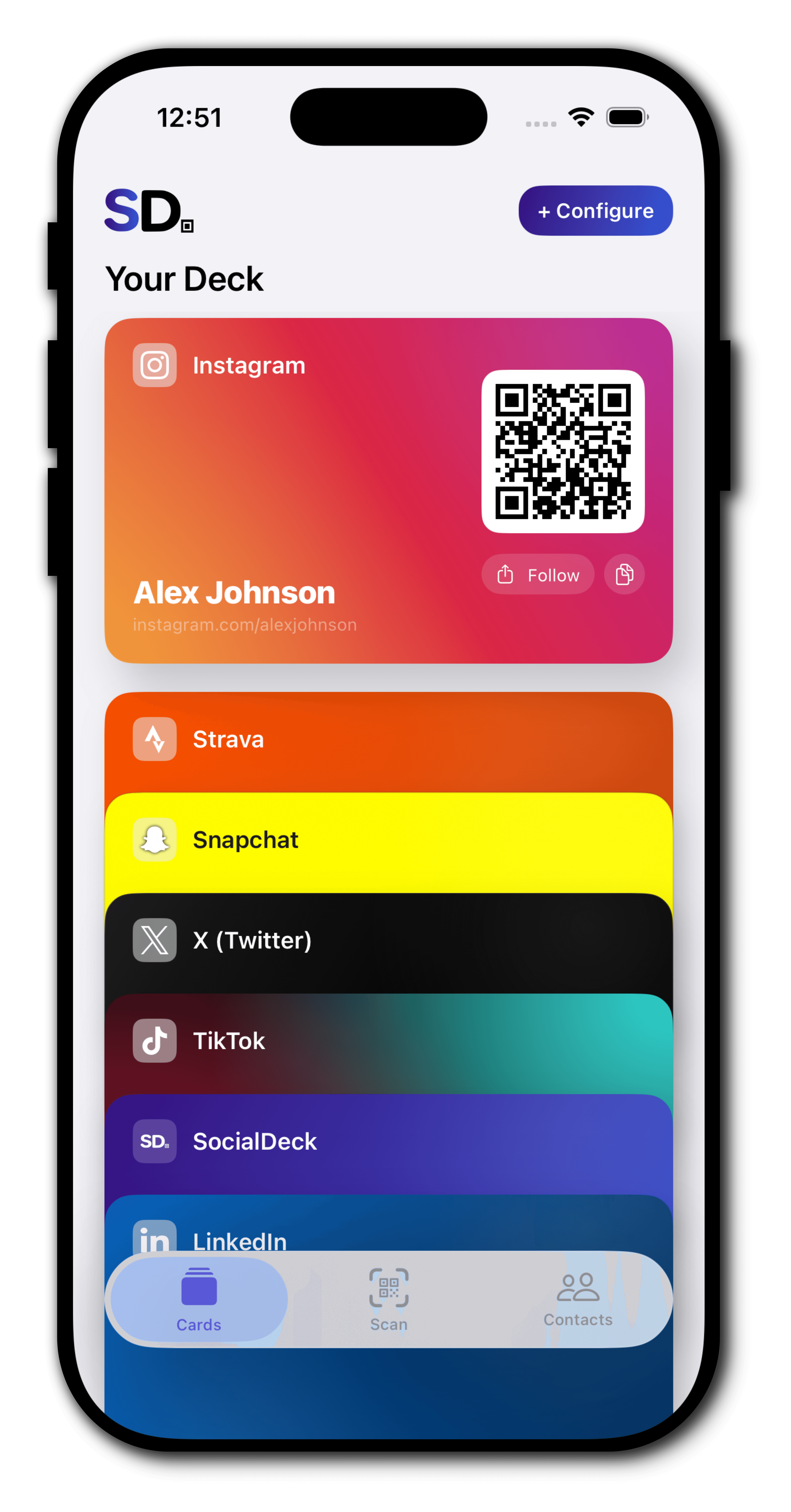 SocialDeck — card deck view